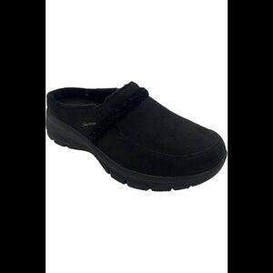 Skechers Easy Going Water Repellent Suede Clogs Darling Thing Black - Wide